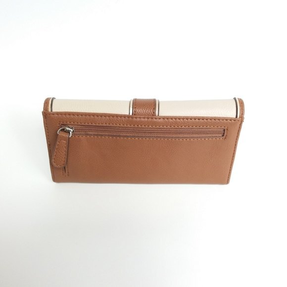 Nine West Brown Cream Tri-Fold Snap Closure Wallet - Picture 2 of 9